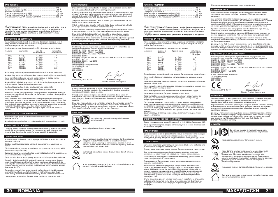 Македонски, România | Milwaukee C 1418 C User Manual | Page 16 / 19