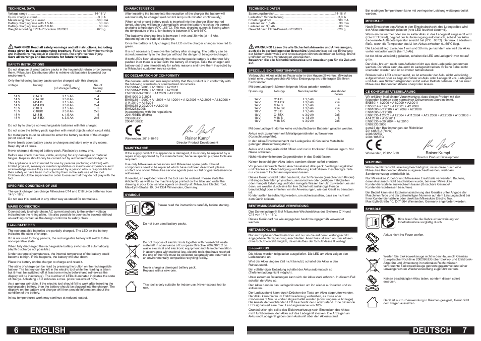 Deutsch, English | Milwaukee C 1418 C User Manual | Page 4 / 19