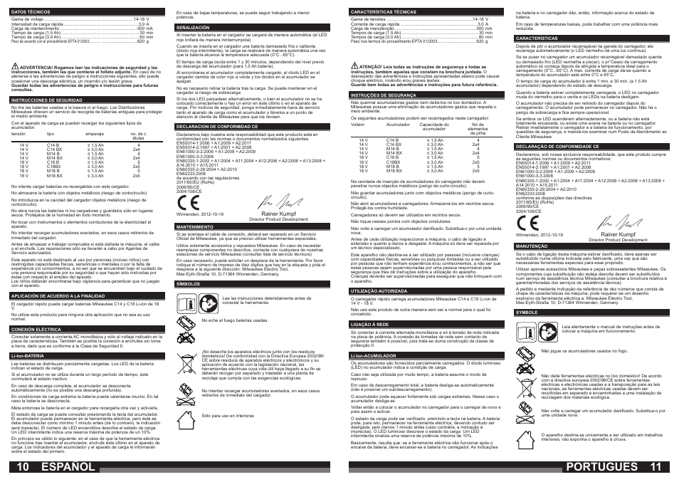 Portugues, Español | Milwaukee C 1418 C User Manual | Page 6 / 19