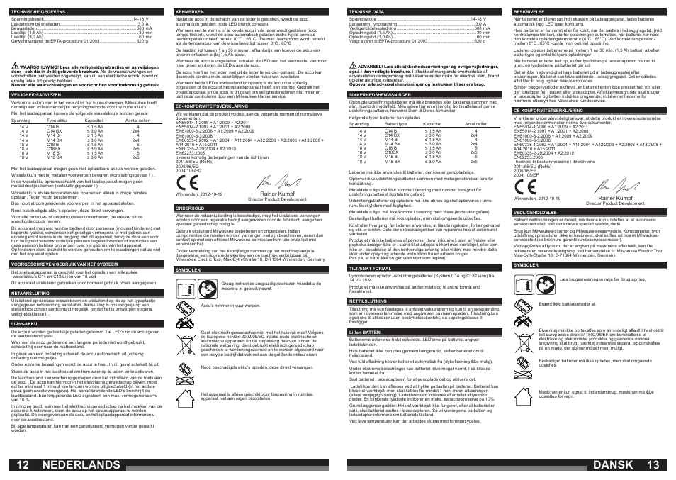 Dansk, Nederlands | Milwaukee C 1418 C User Manual | Page 7 / 19