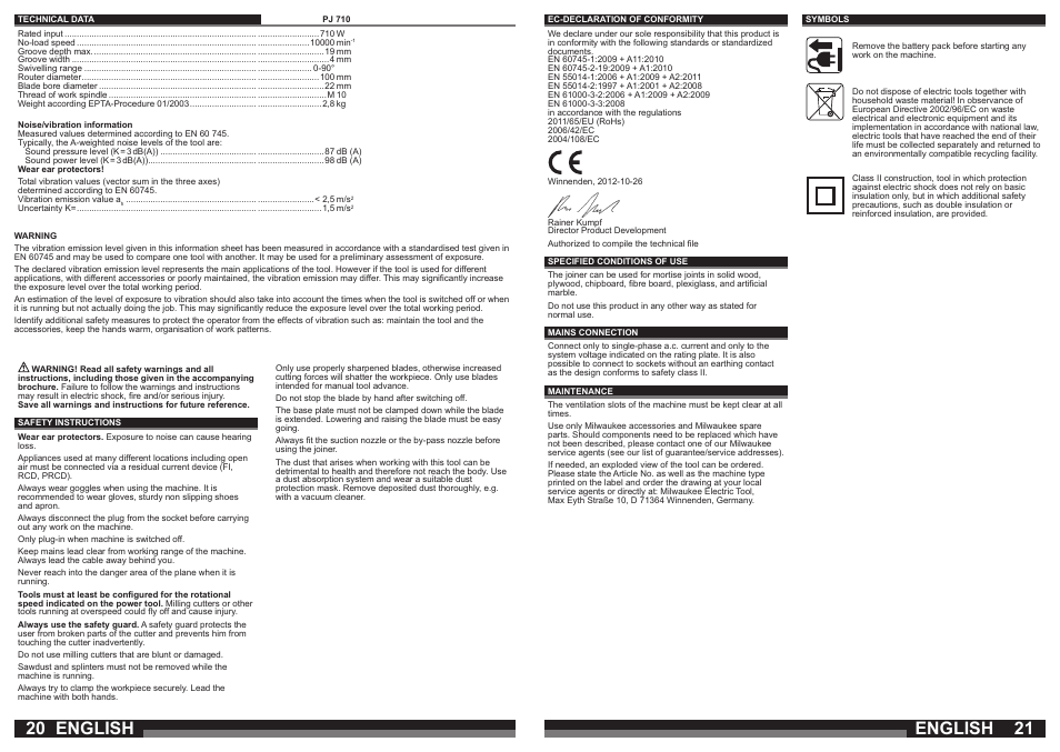 English | Milwaukee PJ 710 User Manual | Page 11 / 37