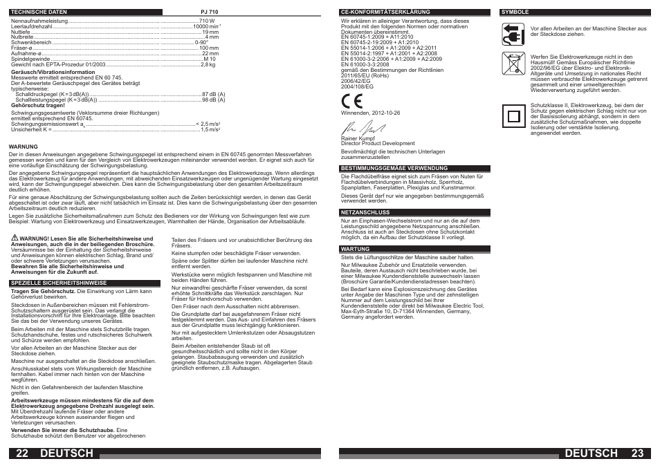 Deutsch | Milwaukee PJ 710 User Manual | Page 12 / 37