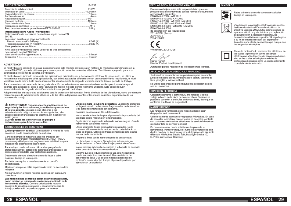 Español | Milwaukee PJ 710 User Manual | Page 15 / 37