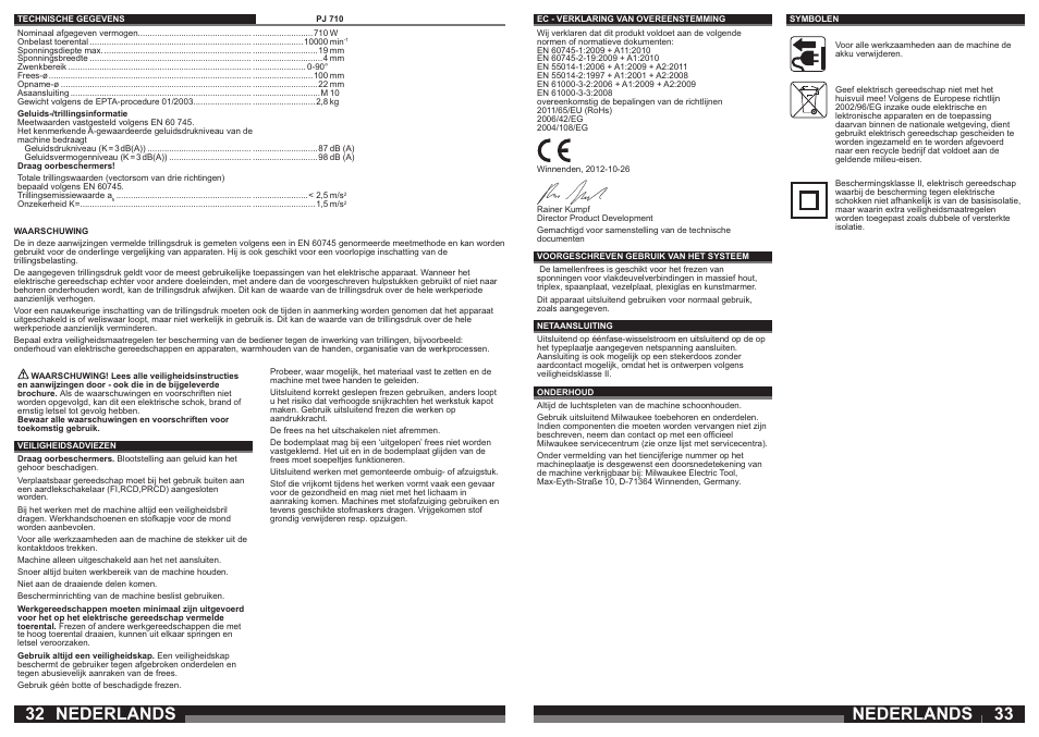 Nederlands | Milwaukee PJ 710 User Manual | Page 17 / 37