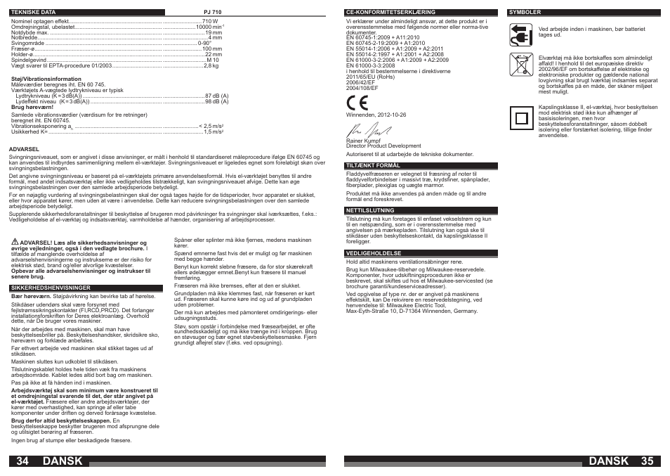 Dansk | Milwaukee PJ 710 User Manual | Page 18 / 37