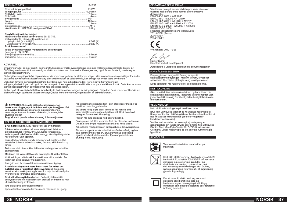 Norsk | Milwaukee PJ 710 User Manual | Page 19 / 37