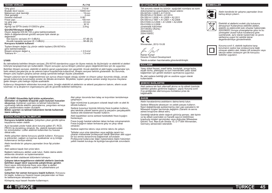 Türkçe | Milwaukee PJ 710 User Manual | Page 23 / 37