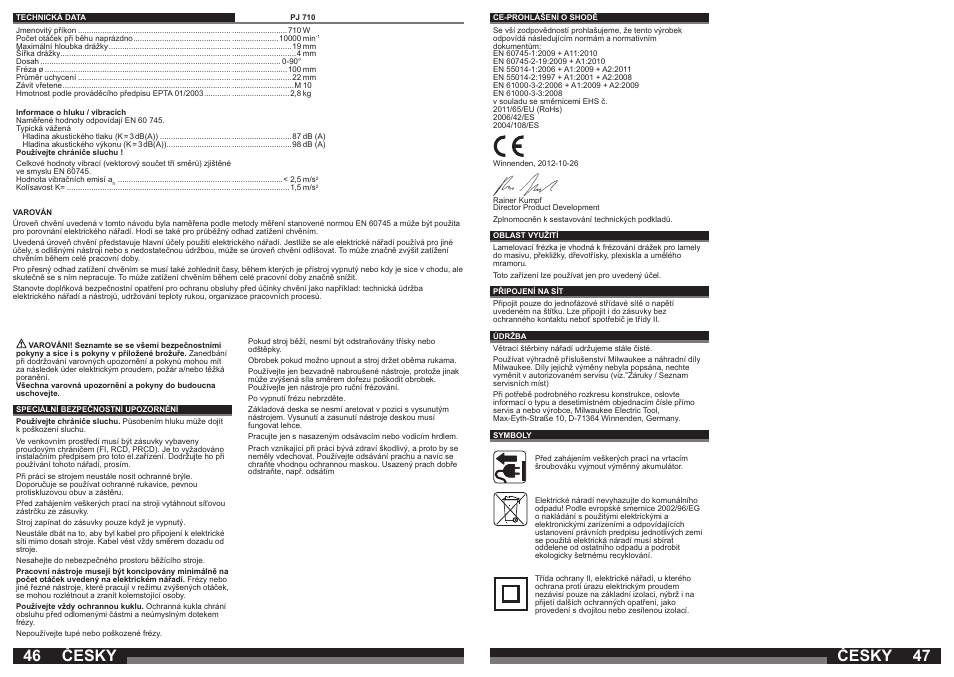 Česky | Milwaukee PJ 710 User Manual | Page 24 / 37