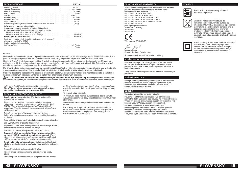 Slovensky | Milwaukee PJ 710 User Manual | Page 25 / 37