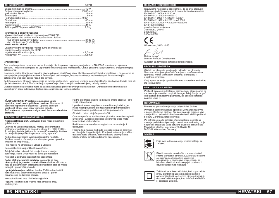 Hrvatski | Milwaukee PJ 710 User Manual | Page 29 / 37