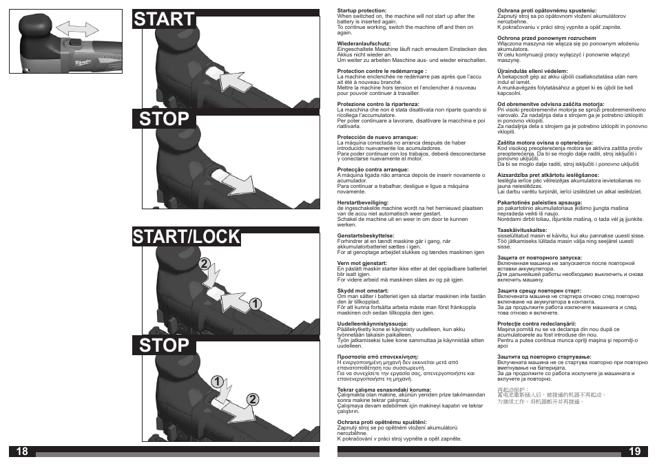 Start stop start/lock stop | Milwaukee HD28 JSB User Manual | Page 10 / 43