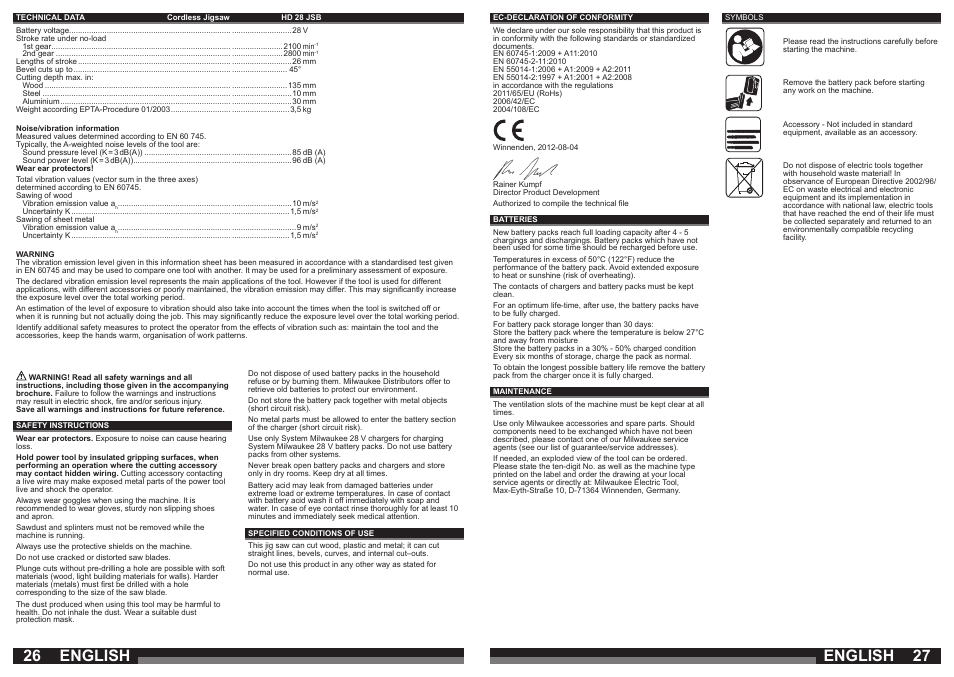 English | Milwaukee HD28 JSB User Manual | Page 14 / 43