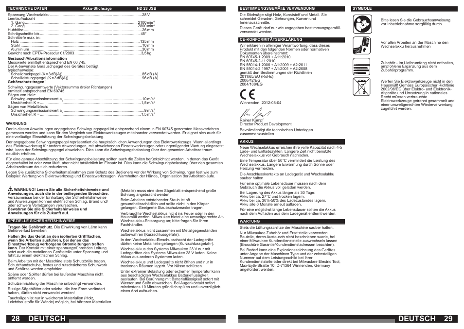 Deutsch | Milwaukee HD28 JSB User Manual | Page 15 / 43