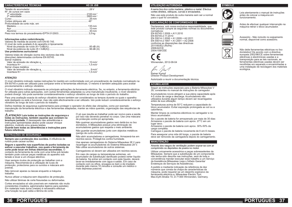 Portugues | Milwaukee HD28 JSB User Manual | Page 19 / 43