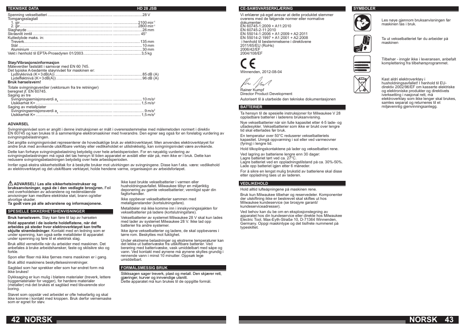 Norsk | Milwaukee HD28 JSB User Manual | Page 22 / 43