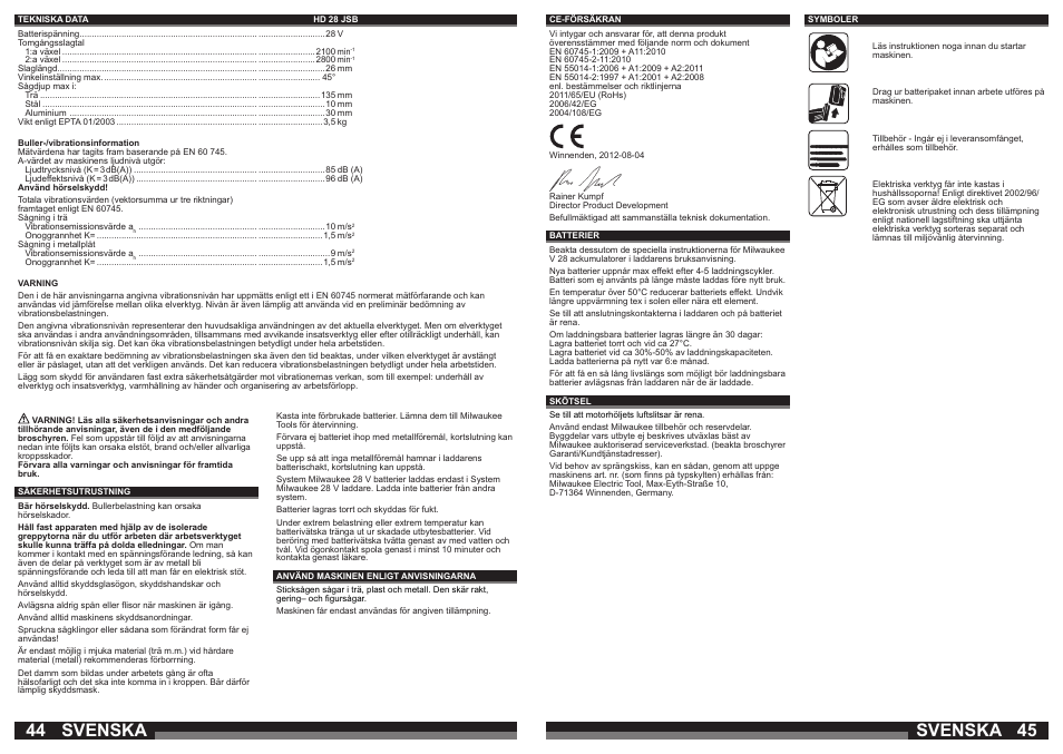 Svenska | Milwaukee HD28 JSB User Manual | Page 23 / 43