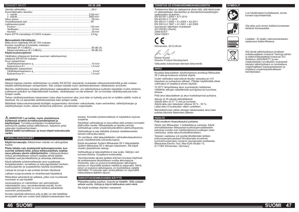 Suomi | Milwaukee HD28 JSB User Manual | Page 24 / 43