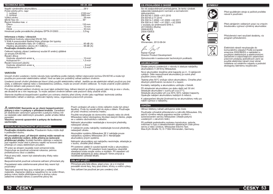 Česky | Milwaukee HD28 JSB User Manual | Page 27 / 43