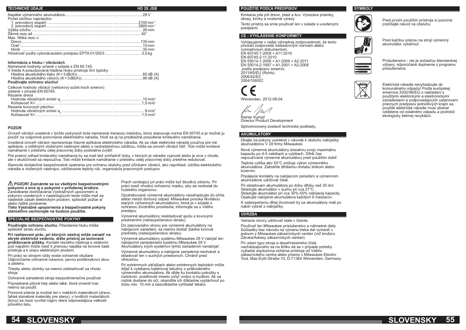 Slovensky | Milwaukee HD28 JSB User Manual | Page 28 / 43