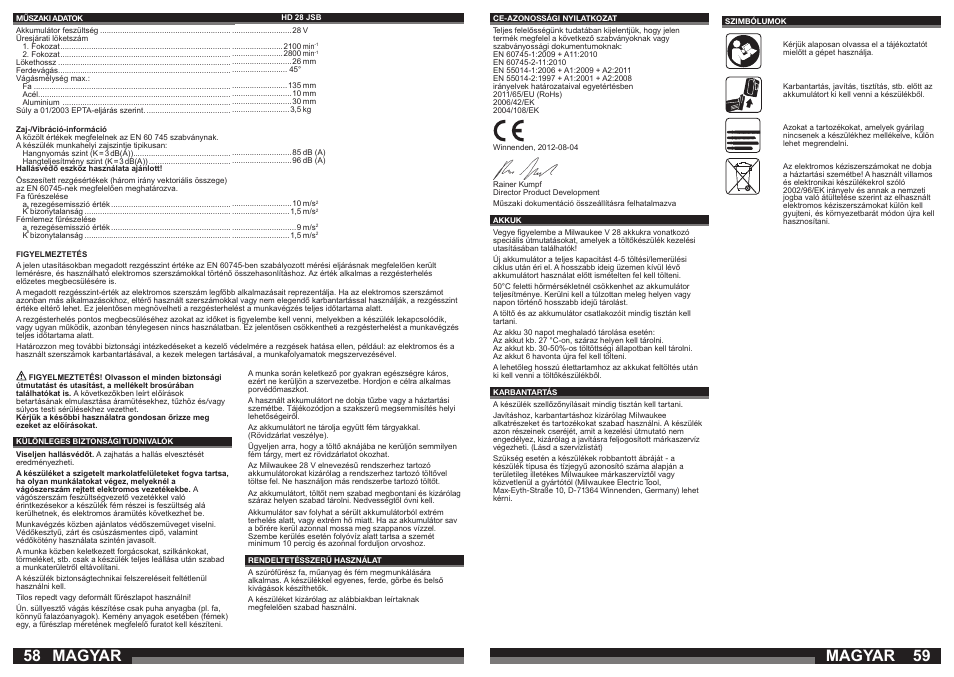 Magyar | Milwaukee HD28 JSB User Manual | Page 30 / 43