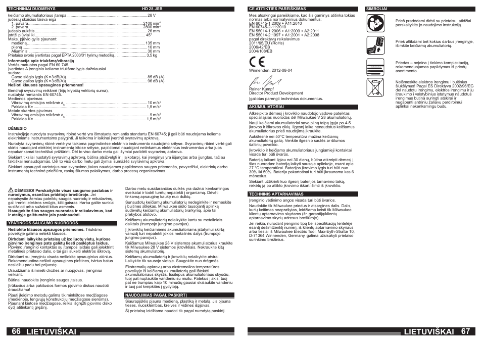 Lietuviškai | Milwaukee HD28 JSB User Manual | Page 34 / 43