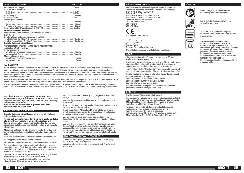 Eesti | Milwaukee HD28 JSB User Manual | Page 35 / 43