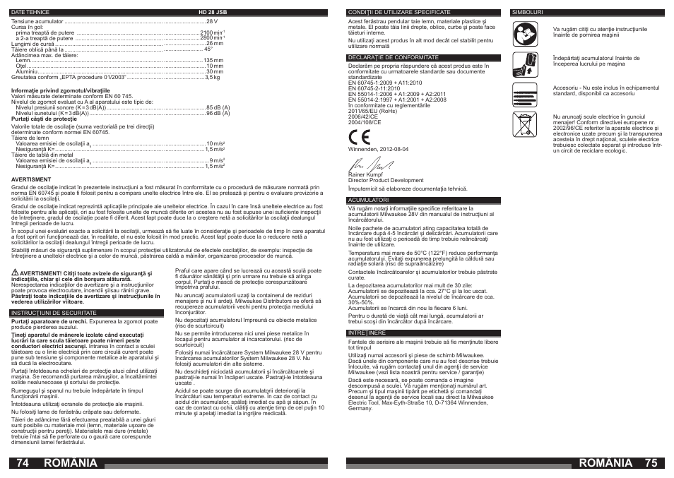 România | Milwaukee HD28 JSB User Manual | Page 38 / 43