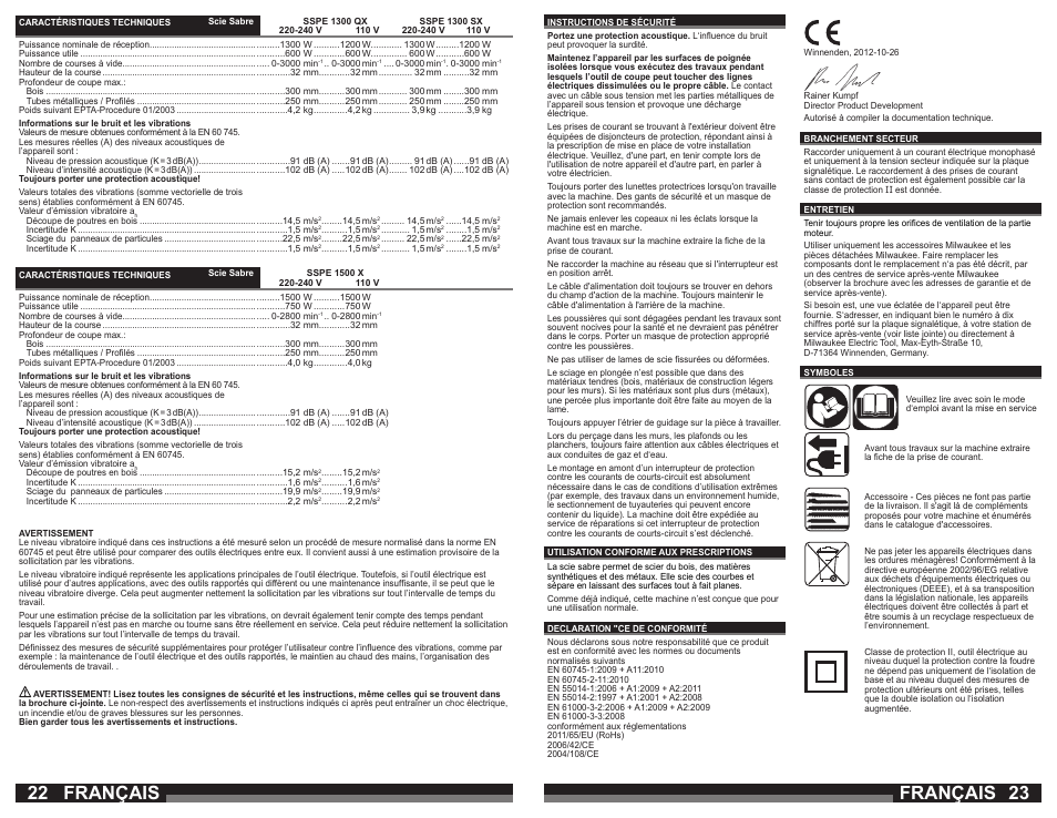 Français | Milwaukee SSPE 1500 X User Manual | Page 12 / 37