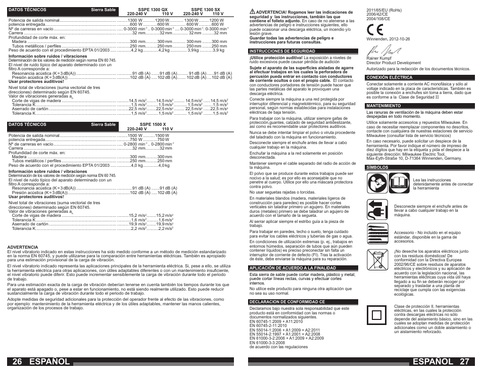 Español | Milwaukee SSPE 1500 X User Manual | Page 14 / 37