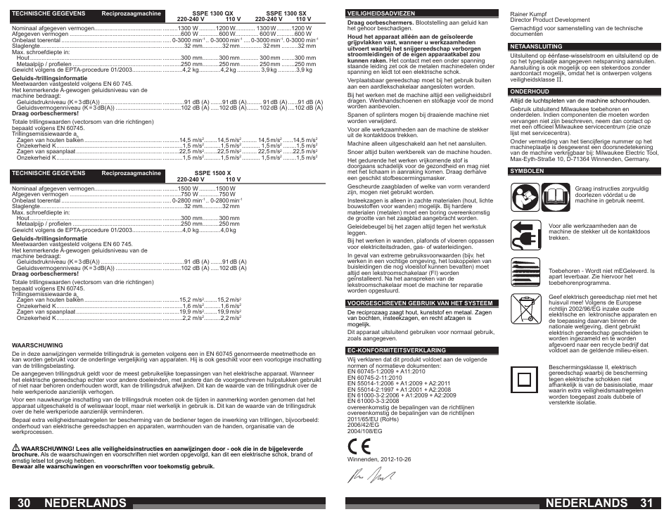 Nederlands | Milwaukee SSPE 1500 X User Manual | Page 16 / 37