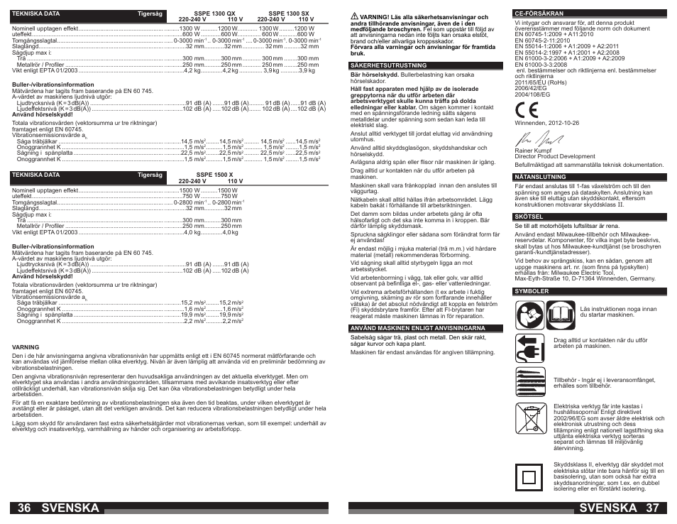 Svenska | Milwaukee SSPE 1500 X User Manual | Page 19 / 37