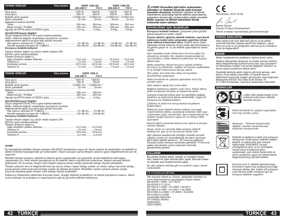 Türkçe | Milwaukee SSPE 1500 X User Manual | Page 22 / 37