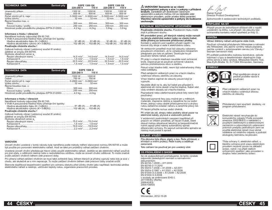 Česky | Milwaukee SSPE 1500 X User Manual | Page 23 / 37