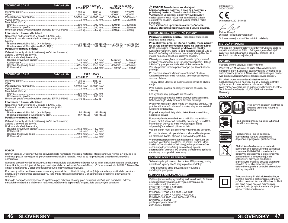 Slovensky | Milwaukee SSPE 1500 X User Manual | Page 24 / 37