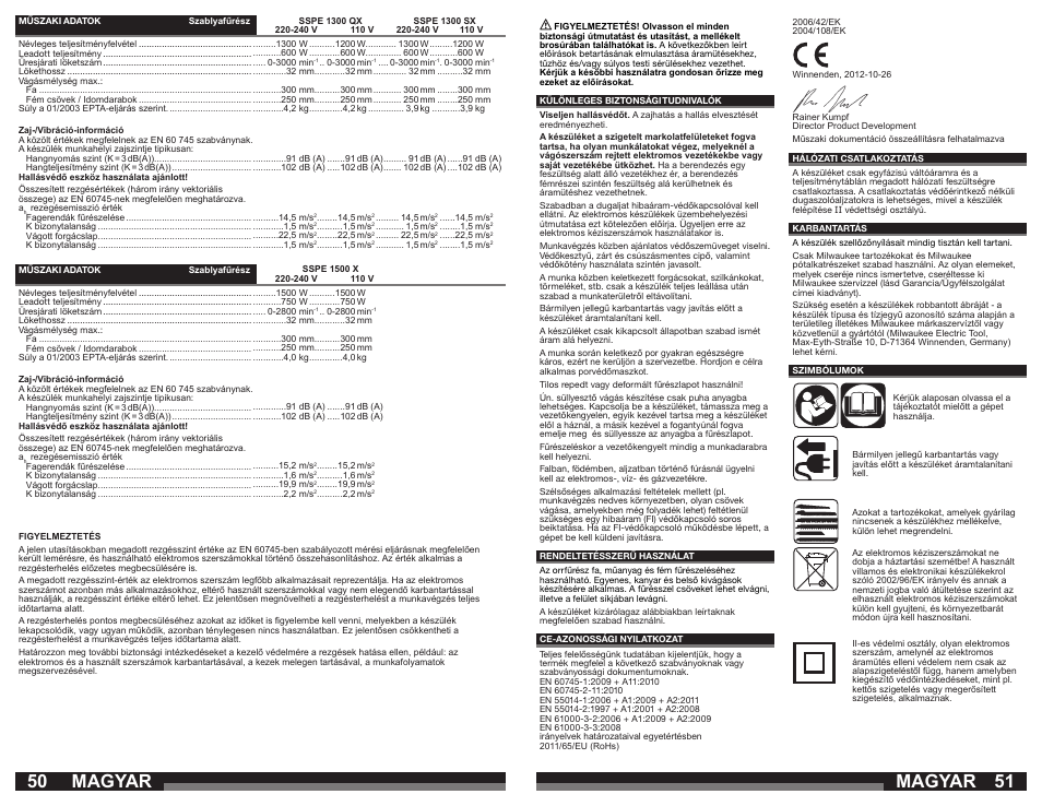 Magyar | Milwaukee SSPE 1500 X User Manual | Page 26 / 37