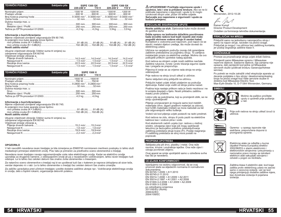 Hrvatski | Milwaukee SSPE 1500 X User Manual | Page 28 / 37