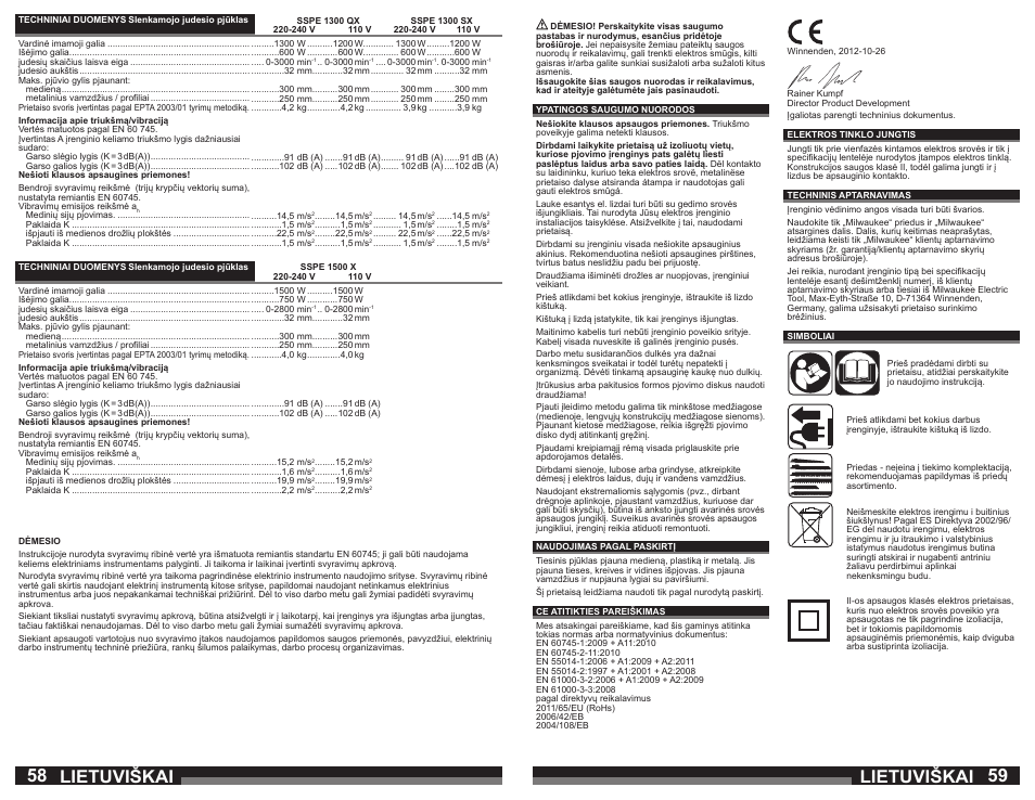 Lietuviškai | Milwaukee SSPE 1500 X User Manual | Page 30 / 37