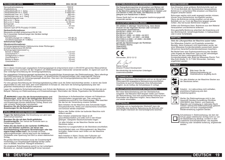 Deutsch | Milwaukee DD2-160 XE User Manual | Page 10 / 37