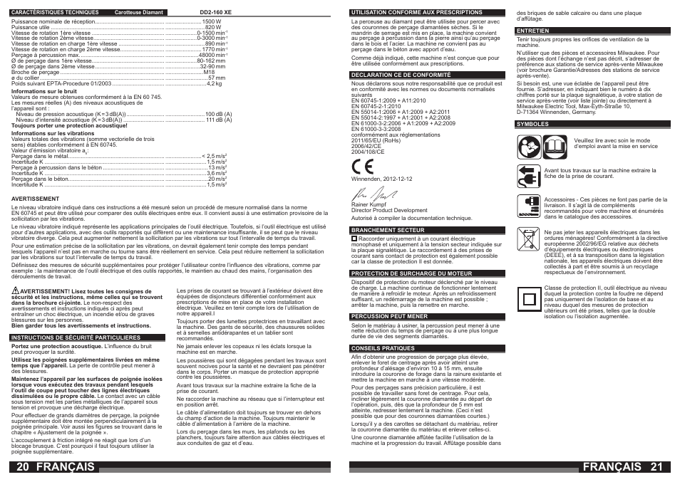 Français | Milwaukee DD2-160 XE User Manual | Page 11 / 37