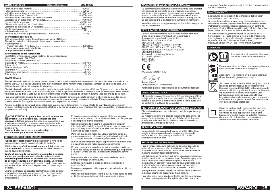 Español | Milwaukee DD2-160 XE User Manual | Page 13 / 37