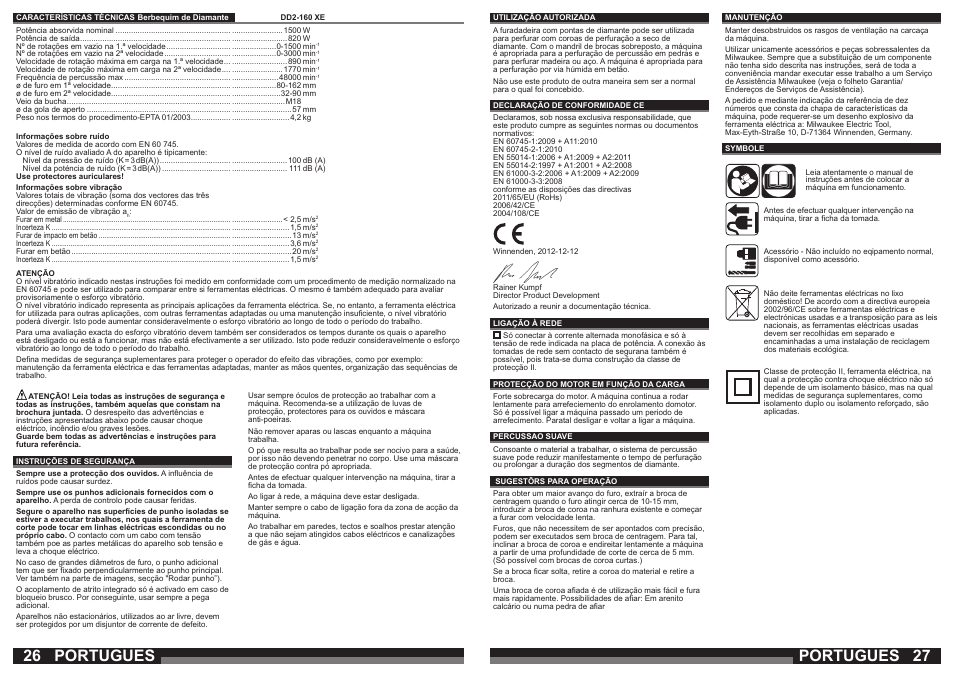 Portugues | Milwaukee DD2-160 XE User Manual | Page 14 / 37