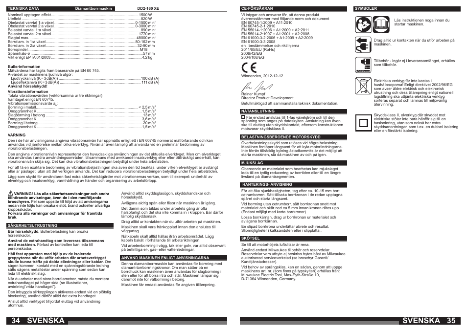 Svenska | Milwaukee DD2-160 XE User Manual | Page 18 / 37