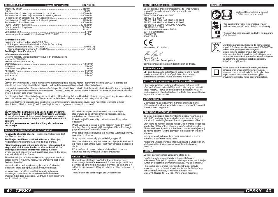 Česky | Milwaukee DD2-160 XE User Manual | Page 22 / 37