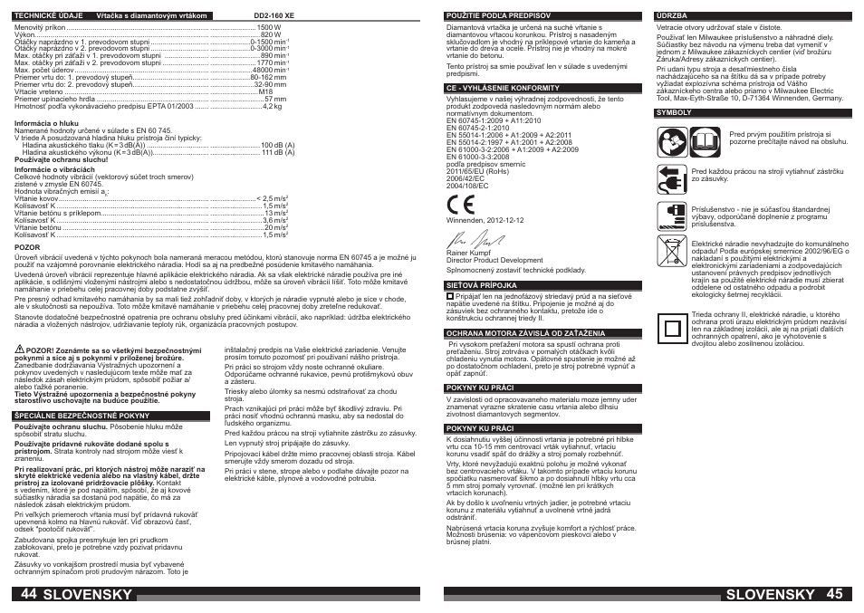 Slovensky | Milwaukee DD2-160 XE User Manual | Page 23 / 37