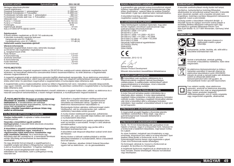 Magyar | Milwaukee DD2-160 XE User Manual | Page 25 / 37