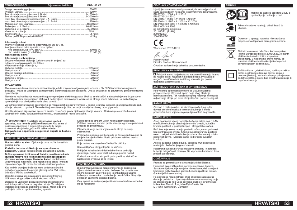 Hrvatski | Milwaukee DD2-160 XE User Manual | Page 27 / 37