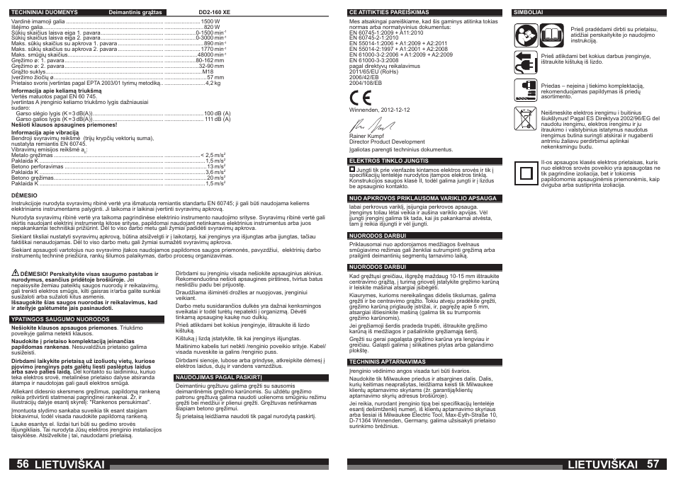 Lietuviškai | Milwaukee DD2-160 XE User Manual | Page 29 / 37