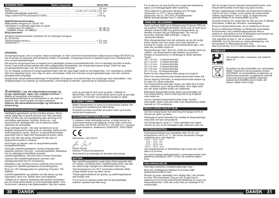 Dansk | Milwaukee HD18 PXP User Manual | Page 16 / 37