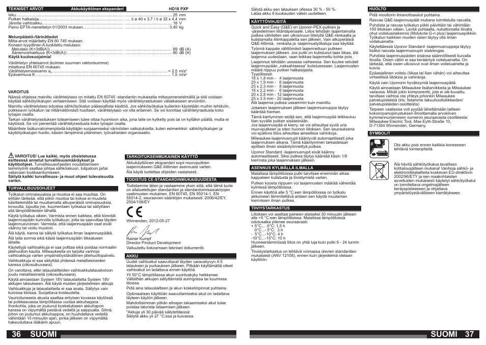 Suomi | Milwaukee HD18 PXP User Manual | Page 19 / 37