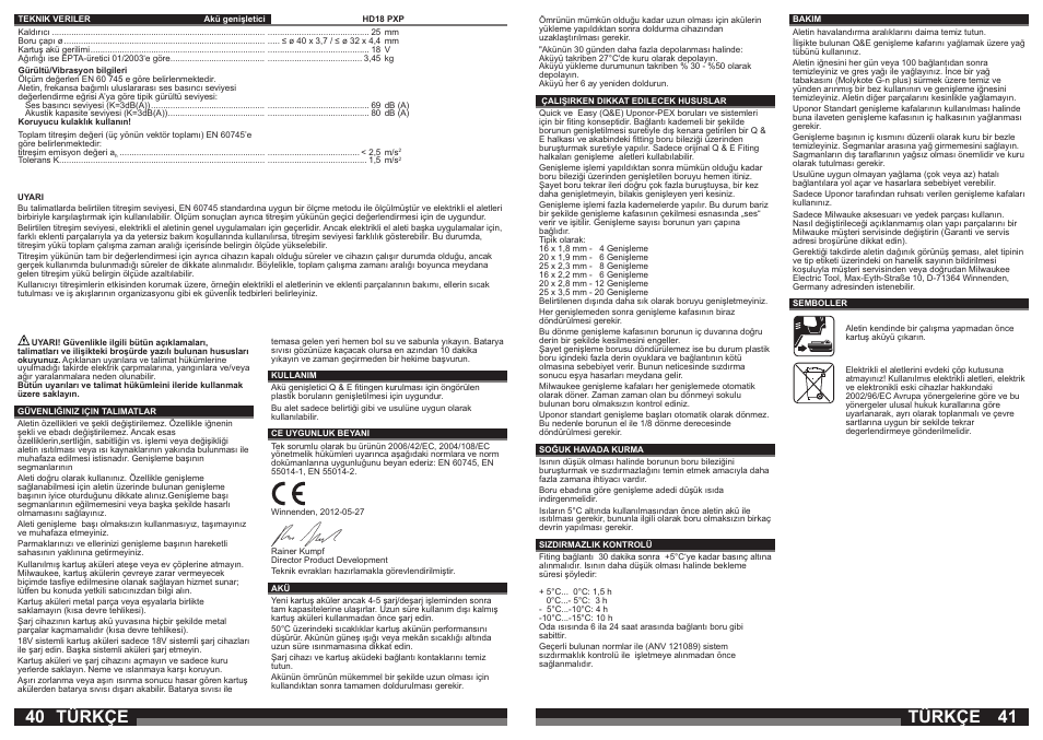Türkçe | Milwaukee HD18 PXP User Manual | Page 21 / 37